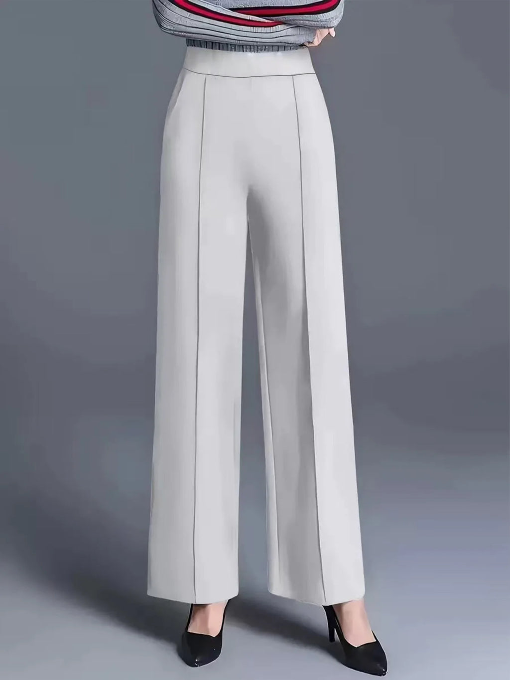 Women's High Waist Wide Leg Casual Pants with Elastic Waist and Relaxed Fit