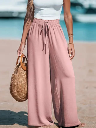 Women's High Waist Wide Leg Drawstring Pants with Relaxed Fit Everyday Casual Comfort Style