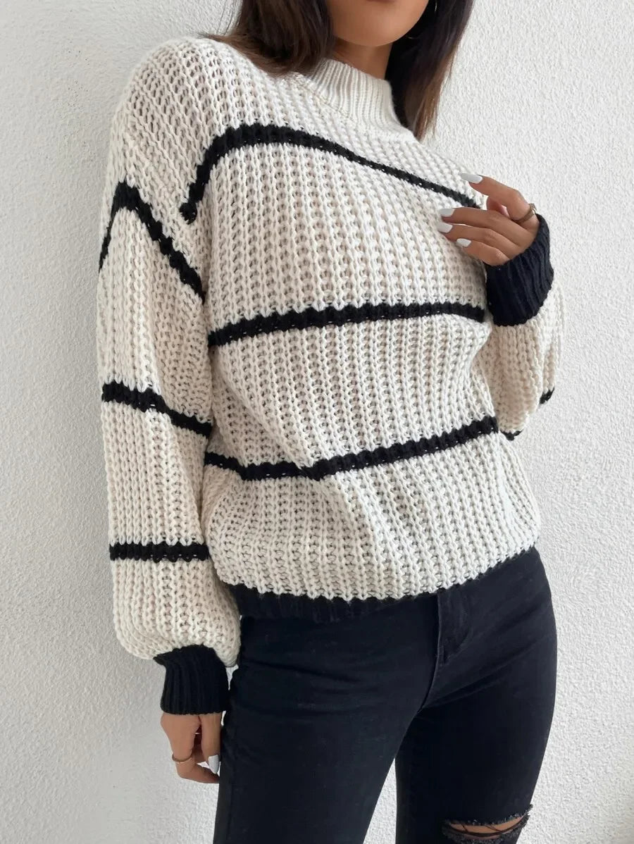 Women's Oversized Striped Crew Neck Relaxed Fit Streetwear Knit Sweater