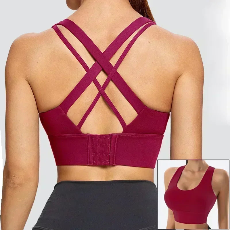 Mauve Criss-Cross Back Sports Bra with Keyhole Detail and Adjustable Band