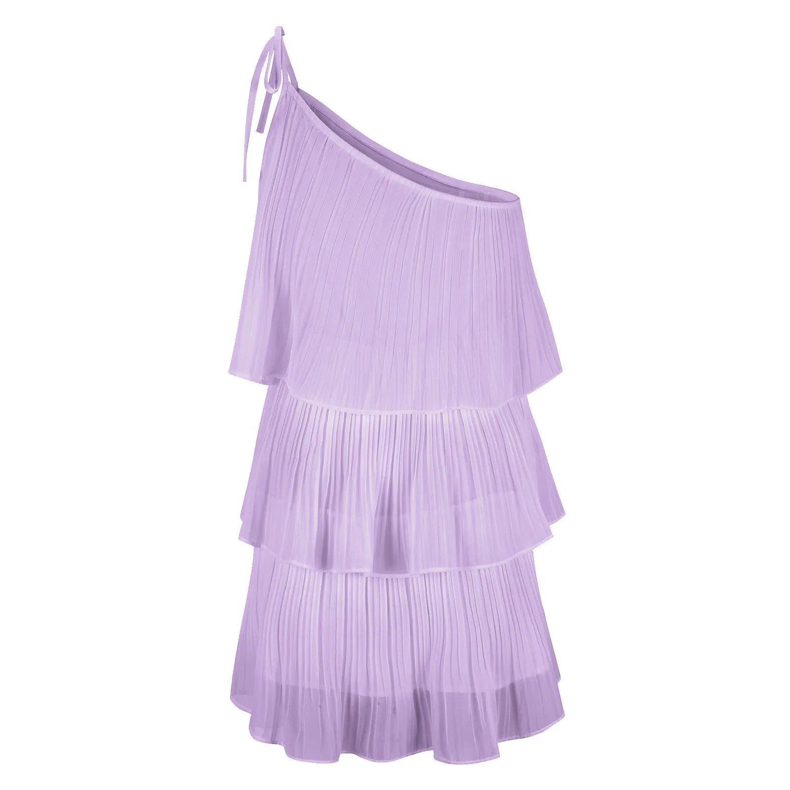 One Shoulder Tiered Mini Dress with Layered Flowy A-Line Silhouette