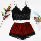 Romantic Sheer Black Lace Bralette and Contrasting Satin Shorts Sleep Set