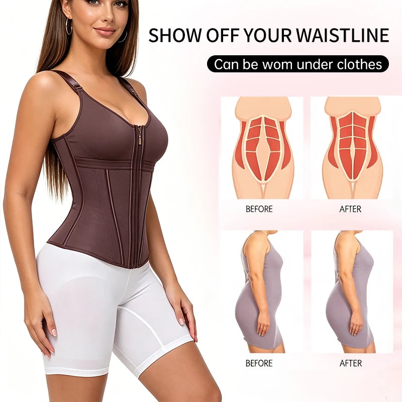 Underbust Waist Cincher Vest with Adjustable Straps and Zip Closure