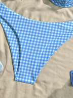 Blue Gingham Balconette Bikini Set with Wide Shoulder Straps