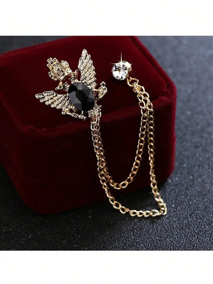 Vintage Court Style Skull Chain Brooch with Layered Tassel Jacket Accent