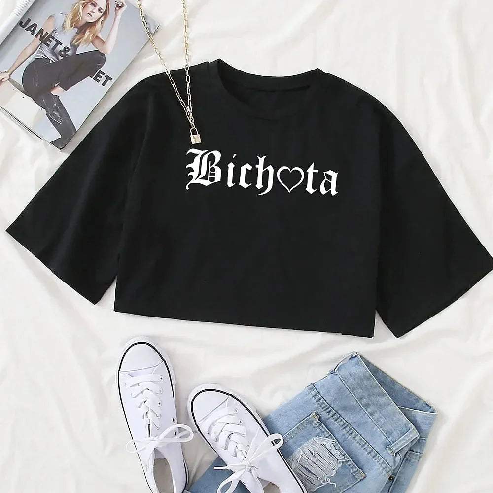 Women's Gothic Typography Crop Top for Contemporary Streetwear Casual Everyday Fashion Style