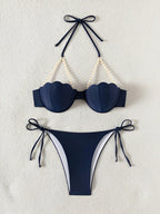 Structured Seashell Underwire Bikini with Pearl-Embellished Straps