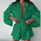 Women's Oversized Button Front Shirt and Shorts Co-Ord Set
