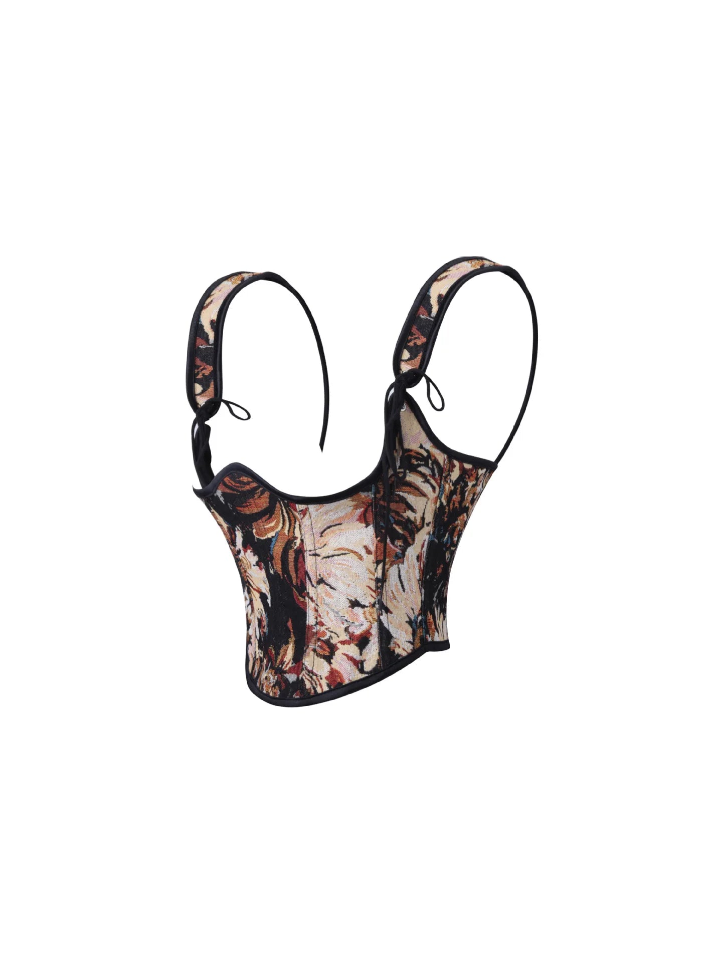 Floral Jacquard Corset Top with Sweetheart Neckline and Lace-Up Straps
