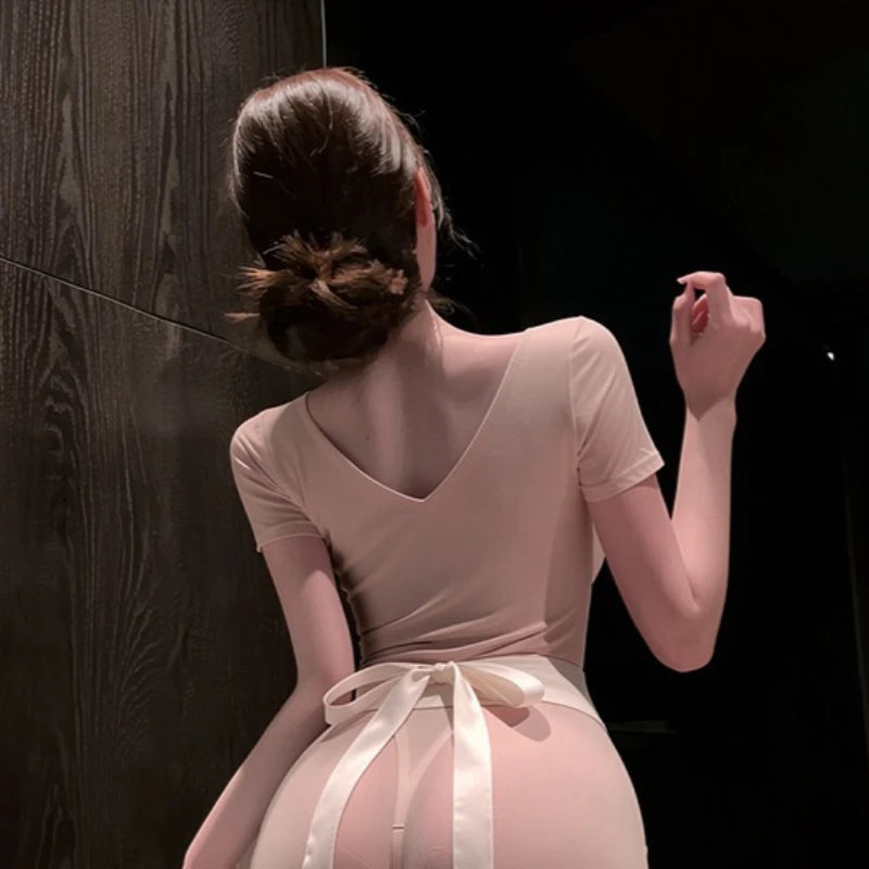 Blush Pink Form-Fitting Nurse Roleplay Mini Dress with White Apron Detail