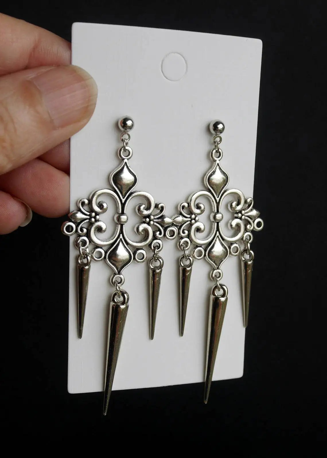 Gothic Cross Drop Earrings with Rivet Details for Punk Styling