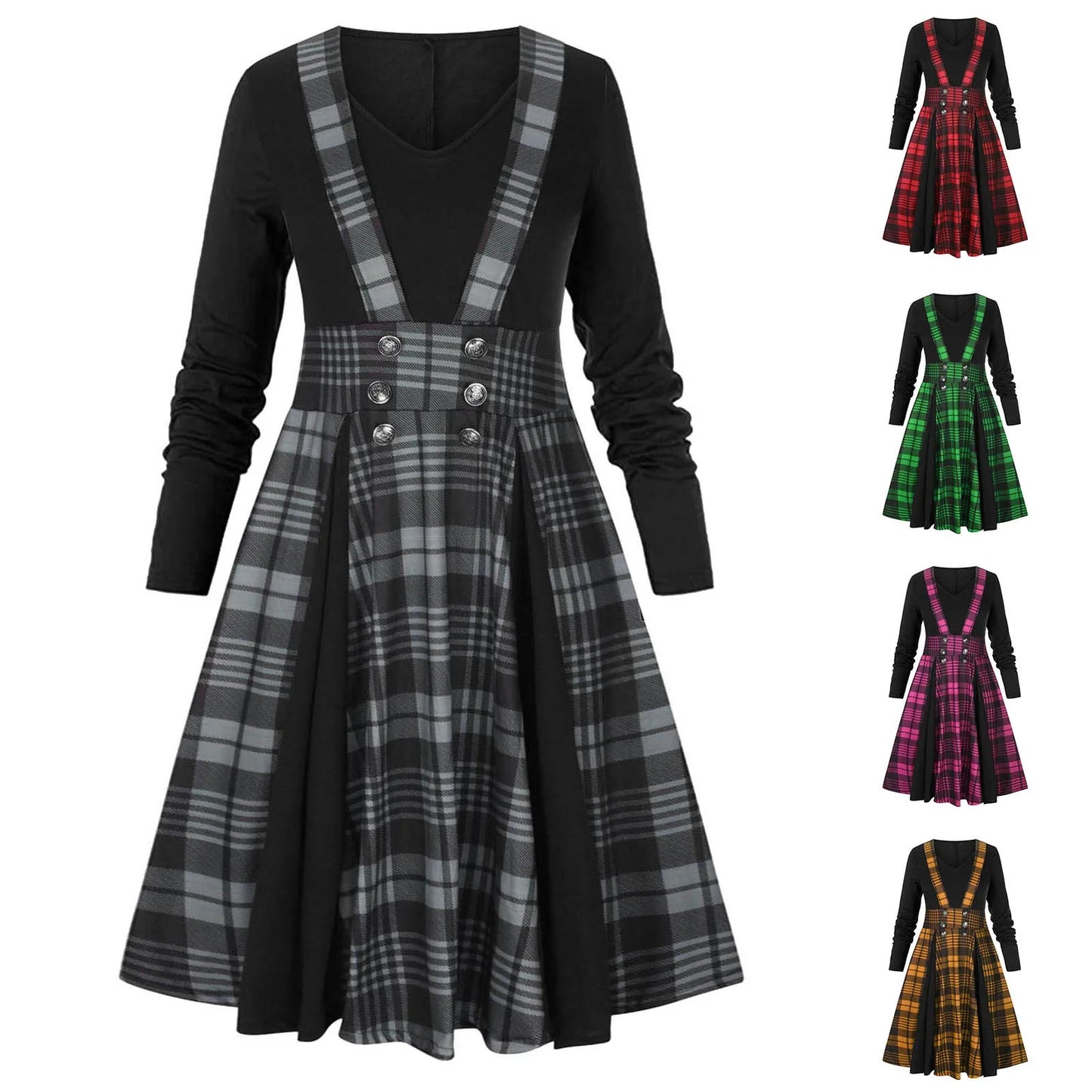 Layered Plaid Gothic Suspender Dress with Alternative Streetwear Aesthetic