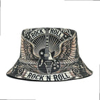 Vintage Graphic Print Bucket Hat Double Layer Casual Streetwear Fisherman Outdoor Cap