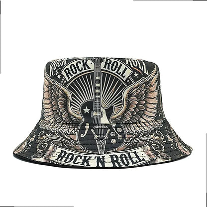 Vintage Graphic Print Bucket Hat Double Layer Casual Streetwear Fisherman Outdoor Cap
