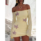 Off Shoulder Knit Mini Dress with Decorative Appliqué Y2K Inspired Style