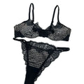 Crisp White Geometric Lace Unlined Underwire Bra and Brief Set