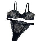 Crisp White Geometric Lace Unlined Underwire Bra and Brief Set