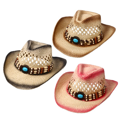 Wide Brim Straw Cowboy Hat with Decorative Band for Summer Outdoor and Festival Style