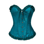 Jacquard Overbust Corset with Ruffled Trim, Structured Boning and Lace-Up Back
