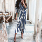 Abstract Print Maxi Dress with Belted Waist and Long Sleeves