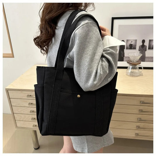 Large Capacity Canvas Tote Shoulder Bag with Multi Pocket Design