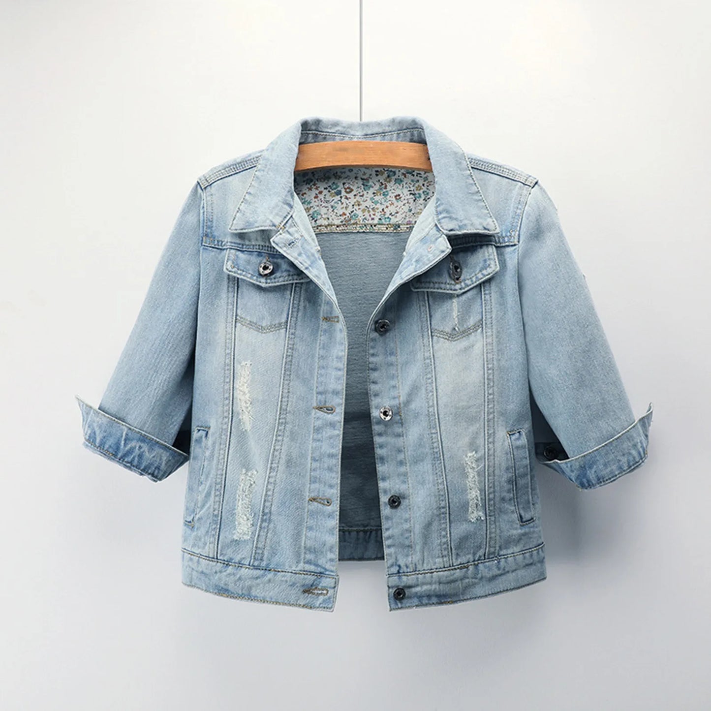 Women's Cropped Denim Jacket with Rolled Sleeves Vintage Streetwear Appeal