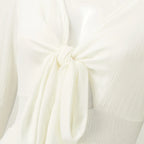Long Sleeve V-Neck Tie Front Ruffle Mini Dress with Flared Hem