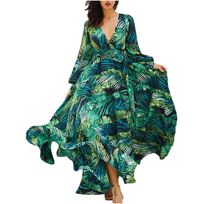 Flowing Tropical Print Bohemian Alternative Fashion Maxi Dress