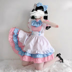 Women's Ruffle Maid-Inspired Dress with Layered Skirt, Apron and Matching Headpiece