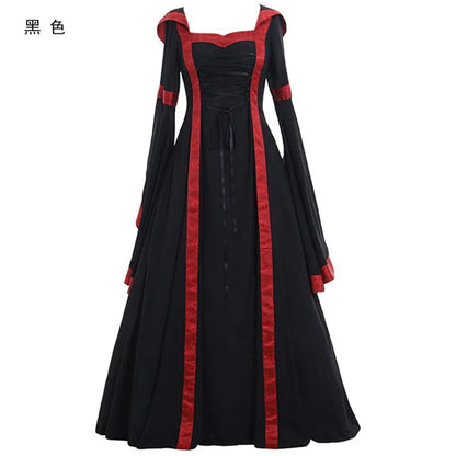 Victorian Gothic Lace-Up Renaissance Maxi Dress with Dramatic Flowing Sleeves