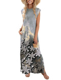 Loose Fit Sleeveless Floral Maxi Dress with Pockets for Casual Styling