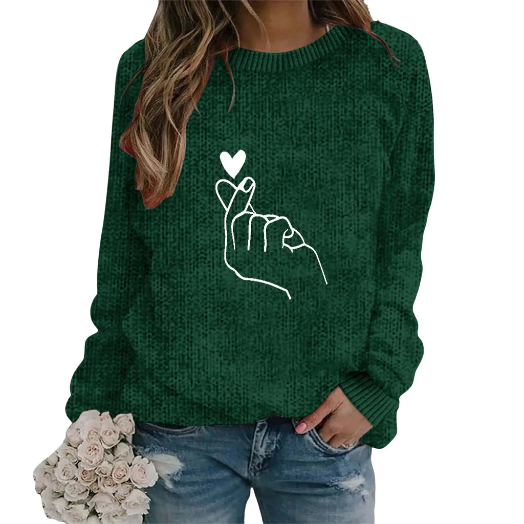Women's Minimalist Embroidered Graphic Crew Neck Relaxed Knit Streetwear Sweater