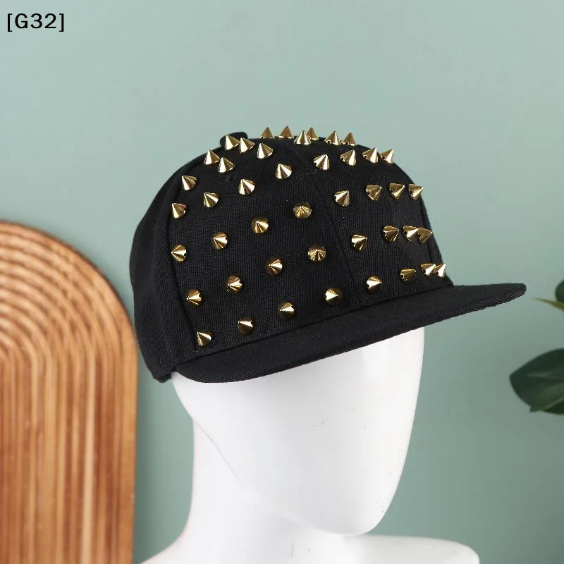 Studded Flat Brim Baseball Cap with Decorative Rivet Details for Y2K Streetwear Fashion