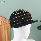 Studded Flat Brim Baseball Cap with Decorative Rivet Details for Y2K Streetwear Fashion