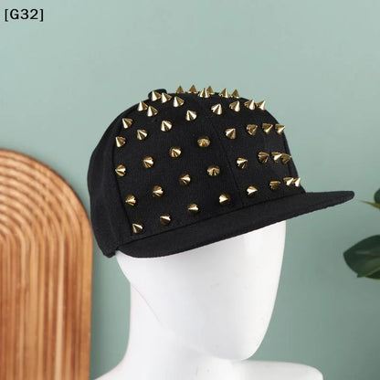 Studded Flat Brim Baseball Cap with Decorative Rivet Details for Y2K Streetwear Fashion