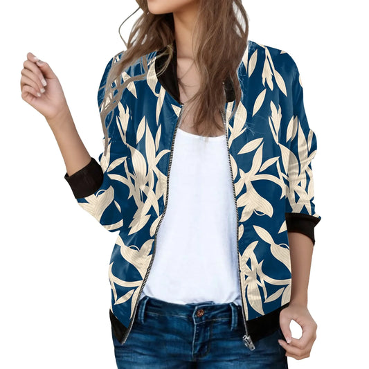 Vintage Inspired Patterned Bomber Jacket with Casual Streetwear Silhouette