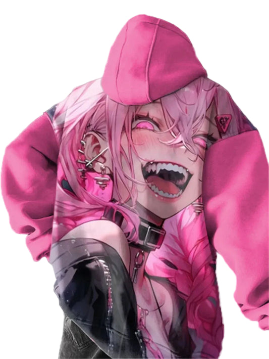 Oversized Kawaii Anime Hoodie with Expressive Manga Streetwear Design