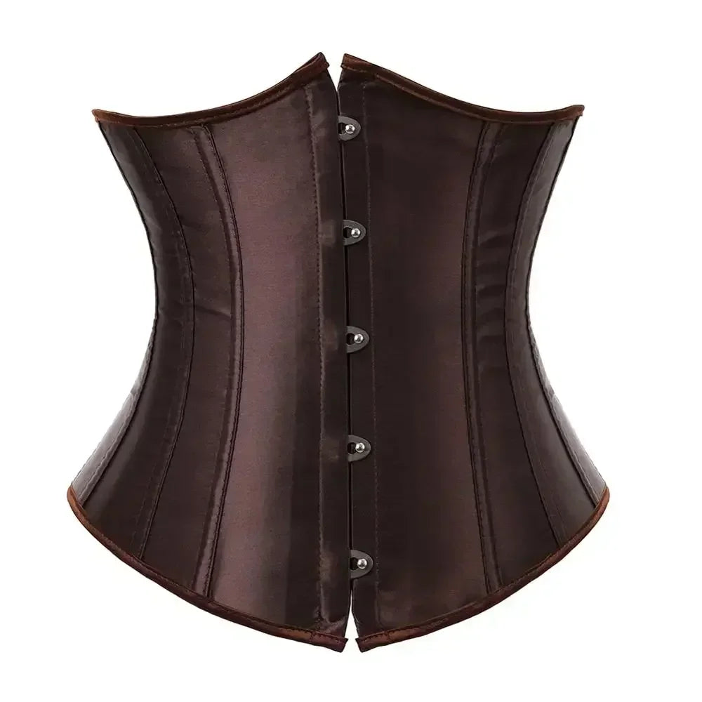 Satin Underbust Corset with Busk Front Closure and Structured Waist Silhouette