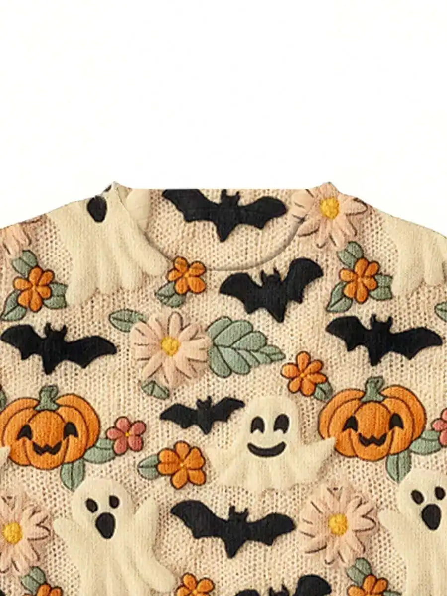 Women's Festive Graphic Knit Crew Neck Relaxed Fit Seasonal Sweater