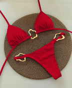 Espresso Brown String Bikini with Wavy Metallic Hardware Accents