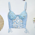 Floral Embroidered Bustier Top with Structured Cups and Adjustable Straps