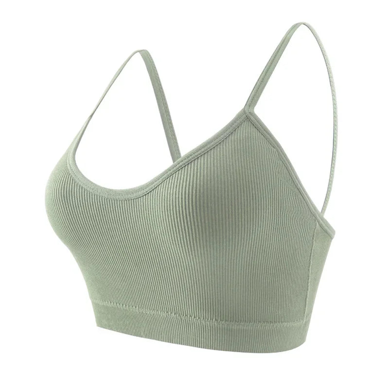 Seamless Thin-Strap Sports Bra with Molded Cups for Yoga, Running and Fitness