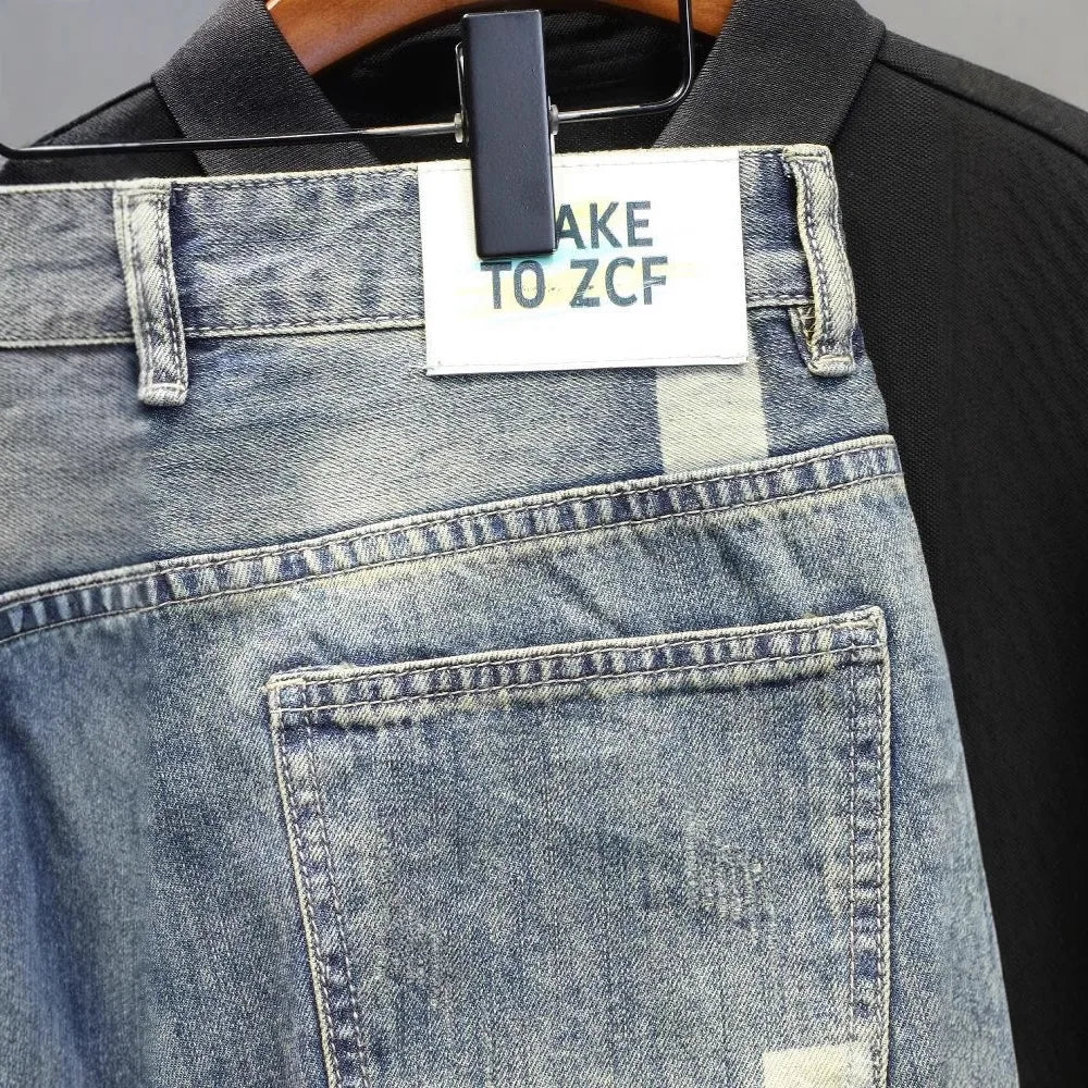 Men's Checkered Pattern Denim Shorts with Slim Fit and Casual Streetwear Style