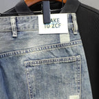 Men's Checkered Pattern Denim Shorts with Slim Fit and Casual Streetwear Style
