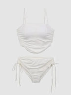 Solid Coral Pink Tankini Set with Ruched Side-Tie Bottom