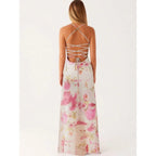 Floral Print Bodycon Maxi Dress with Square Neck and Tie Straps