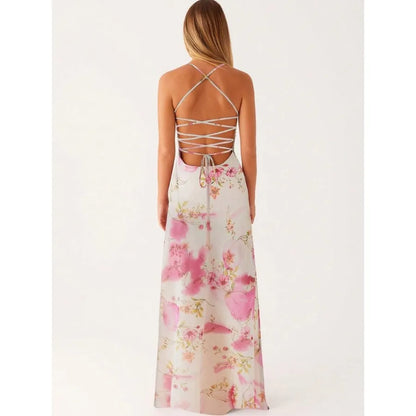 Floral Print Bodycon Maxi Dress with Square Neck and Tie Straps