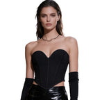 Minimalist Black Strapless Sweetheart Corset with Plunging Neckline