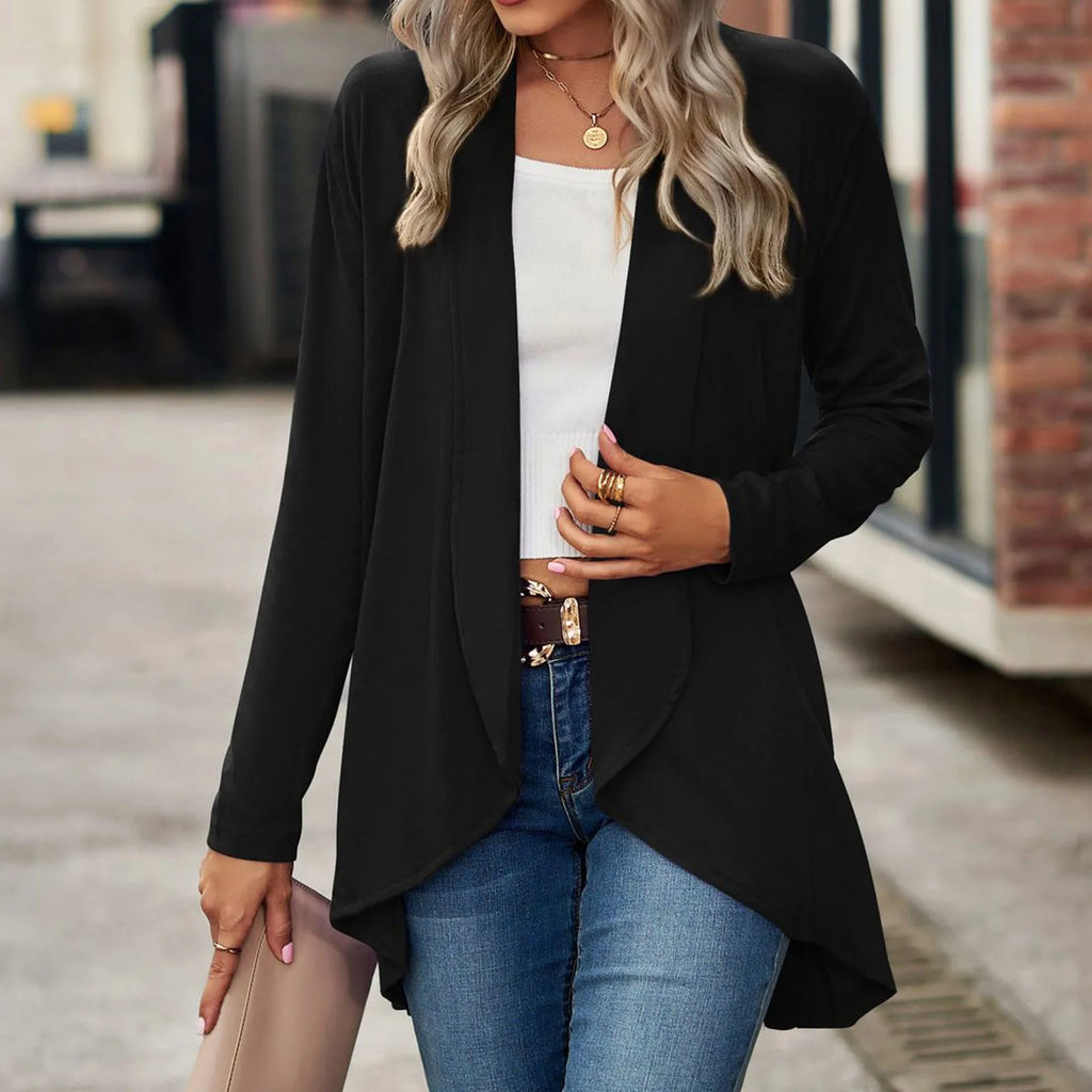 Women's Lightweight Open Front Long Cardigan with Pockets and Relaxed Fit