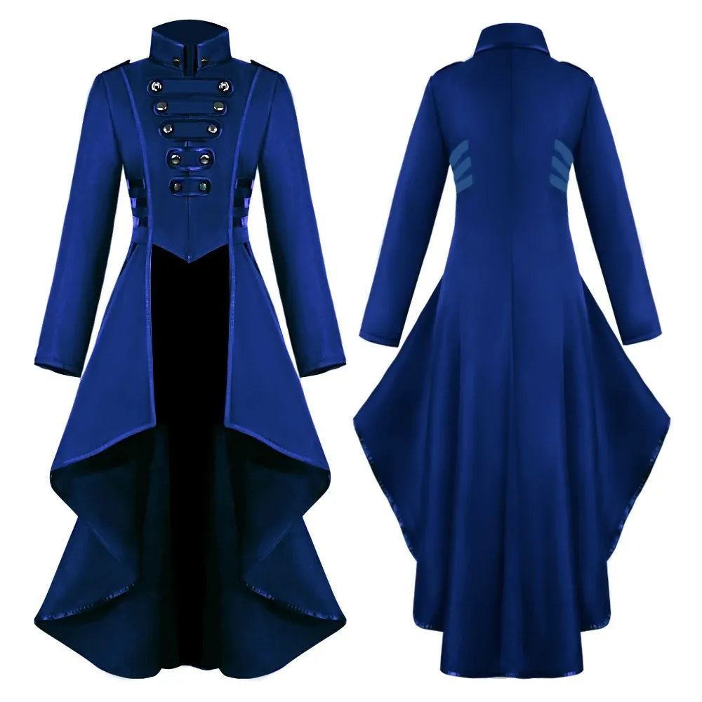 Structured High Collar Gothic Coat Dress with Dramatic Alternative Fashion Style - BigCat Streetwear